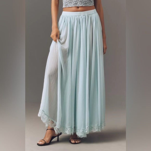 Anthropologie Dresses & Skirts - NWT! Anthropologie Blue Sheer Maxi Skirt Floral Lace Pull-on High Rise 🍐